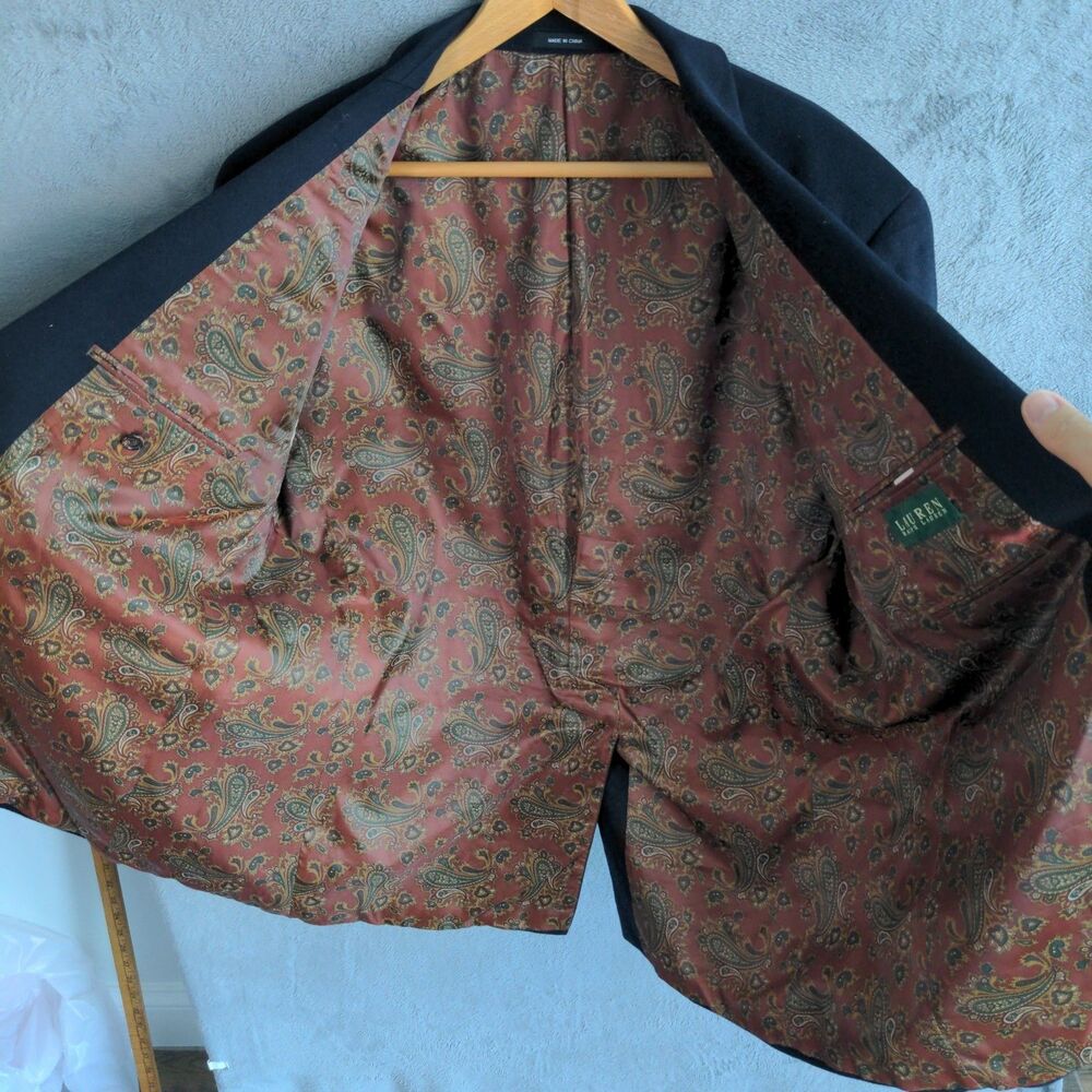 Lauren Ralph Lauren Silk Wool Cashmere Black/Blue Blazer Jacket Suit Paisley - Picture 3 of 11
